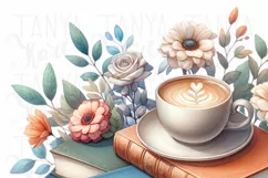 Books and Flowers Digital, Pastel Book & Coffee PNG Product Image 5