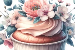 Watercolor Cupcake Sublimation Prints, Floral PNG Design Product Image 5