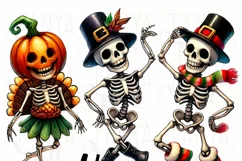 Happy Hallothanksmas PNG, Dancing Skeletons, Funny Halloween Product Image 4