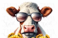 Sunflower Cow Sublimation Design, Farm Animals PNG Product Image 5