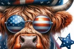 Highland Cow with Sunglasses, Memorial Day Freedom PNG Product Image 6