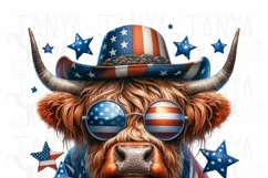 Highland Cow with Sunglasses, Memorial Day Freedom PNG Product Image 7