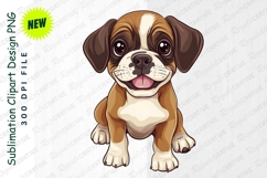 Cute Cartoon Boxer Puppy Sitting Isolated On White Clipart Product Image 1