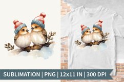 Winter Sparrows | Sublimation Design | Watercolor Clipart Product Image 1