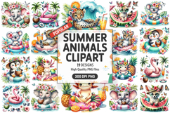 Summer Animals Clipart PNG Bundle, Tropical Summer Animals Product Image 1
