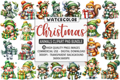 Watercolor Christmas Animals Clipart PNG Bundle, 25 Designs Product Image 1