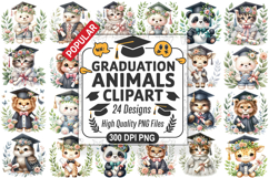 Graduation Animals Clipart PNG Bundle, High Quality PNG File Product Image 1