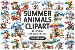 Summer Animals Clipart PNG Bundle, Beach Animals PNG Product Image 1
