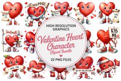 Watercolor Valentine Heart Character Clipart PNG Bundle Product Image 1
