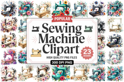 Vintage Sewing Machine Clipart PNG Bundle, High Quality PNG Product Image 1