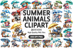 Summer Animals Clipart PNG Bundle, Watercolor Animals PNG Product Image 1
