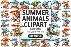 Summer Animals Clipart PNG Bundle, Watercolor Animals PNG Product Image 1