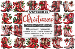 Watercolor Christmas Cowboy Boots Clipart PNG Bundle Product Image 1