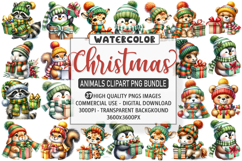 Watercolor Christmas Animals Clipart PNG Bundle, 37Designs Product Image 1