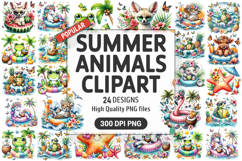 Summer Animals Clipart PNG Bundle, Tropical Summer Animals Product Image 1