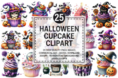 Spooky Cute Halloween Cupcakes Clipart PNG Bundle Product Image 1