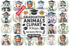 Graduation Animals Clipart PNG Bundle, High Quality PNG File Product Image 1