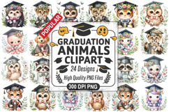 Graduation Animals Clipart PNG Bundle, High Quality PNG File Product Image 1