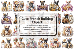 Watercolor Cute Bulldog Clipart PNG Bundle, Bulldog Art Product Image 1