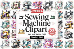 Vintage Sewing Machine Clipart PNG Bundle, High Quality PNG Product Image 1