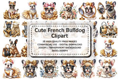 Watercolor Cute Bulldog Clipart PNG Bundle, Bulldog Art Product Image 1