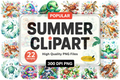 Summer Turtle Clipart PNG Bundle, High Quality PNG Files Product Image 1