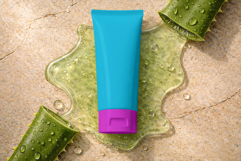Cosmetic Tube with Aloe Vera Leaves Mockup Product Image 3