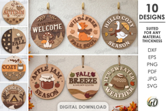 Fall Round Signs Laser Cut. Autumn quotes SVG. Home decor Product Image 1