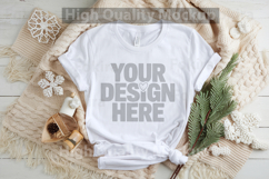 Christmas White T-shirt mockup - Christmas Background Product Image 1