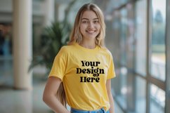 Gildan 5000 Crewneck Women Yellow T-shirt Mockup Product Image 1