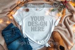 Christmas White T-shirt mockup - Christmas Background Product Image 1