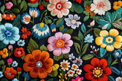 Colorful Embroidery on Black Fabric Background Wallpaper Product Image 1