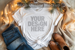 Christmas White T-shirt mockup - Christmas Background Product Image 1