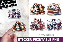 Cute Cat on Book Sticker Printable | High Quality 300 Dpi Product Image 1