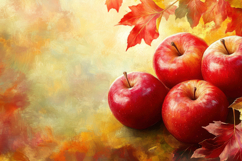 Apple Painting with Leaves Background Wallpaper Product Image 1