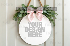 Easter Round Wood Sign Mockup - Door Wood Sign Product Image 1