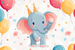 Cute Cartoon Elephant with Balloons Background Product Image 1
