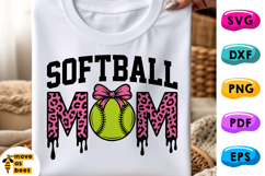 Softball Mom SVG, PNG, Preppy Bow, Leopard Print, Mama Shirt Product Image 1
