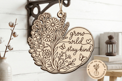 Grow Wild Stay Kind SVG, Floral Door Hanger Laser Cut File Product Image 1