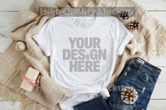 Christmas White T-shirt mockup - Christmas Background Product Image 1