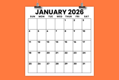 2026 Square 12 x 12 Inch Large Number Calendar Template Product Image 1