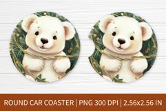 Round Car Coaster Sublimation Design | Christmas Bear PNG Product Image 1