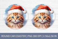 Round Car Coaster Sublimation Design | Christmas Cat PNG Product Image 1