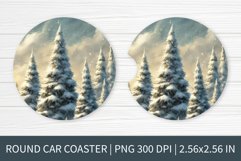 Round Car Coaster Sublimation Design | Winter Pine PNG Product Image 1