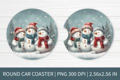 Round Car Coaster Sublimation Design | Christmas Snowman PNG Product Image 1