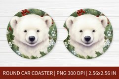 Round Car Coaster Sublimation Design | Christmas Bear PNG Product Image 1