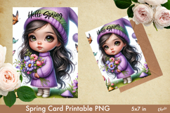 Cute Little Girl Card PNG, Spring Violets Illustration PNG Product Image 1