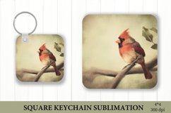 Watercolor Cardinal Square Keychain Sublimation PNG Product Image 1