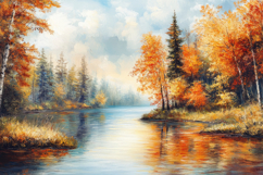 Autumn Landscape Painting Background Wallpaper Product Image 1