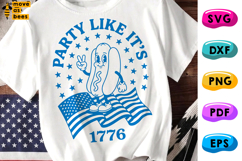 Party Like It's 1776 SVG, PNG, America, USA, Cartoon Hot Dog Product Image 1